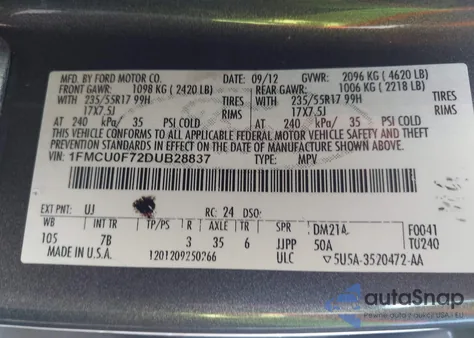 2013 Ford Escape S from USA, damaged, VIN 1FMCU0F72DUB28837